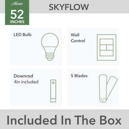 Hunter 52 Skyflow Outdoor Ceiling Fan w/ LED Light Kit, Wall Control - Coastal Modern Contemporary - WeatherMax - WET-RATED!