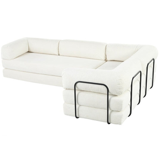 Canapé-lit modulable en forme de L en tissu cordou