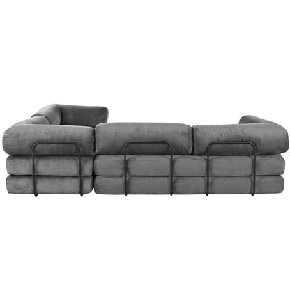 Canapé-lit modulable en forme de L en tissu cordou