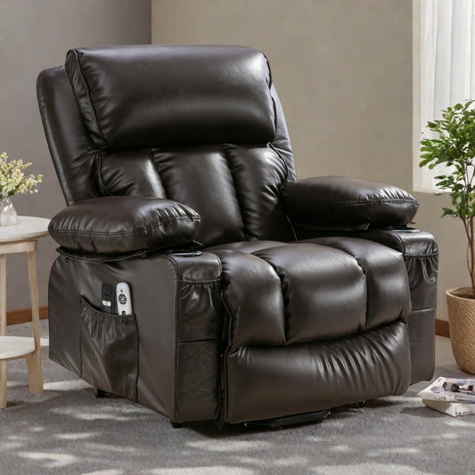 Grand fauteuil inclinable à levage électrique avec fonction chauffante et massage à 8 points - Télécommande, port USB