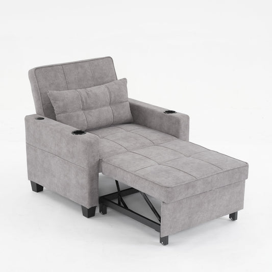 Canapé-lit 3-en-1, gris clair, 68.12, en tissu Tech Clothr, avec ports USB et résistant à l'usure, pour salon.