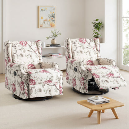 Lot de 2 chaises inclinables à bascule pivotantes à dossier manuel avec motif, 73,66 cm de largeur.
