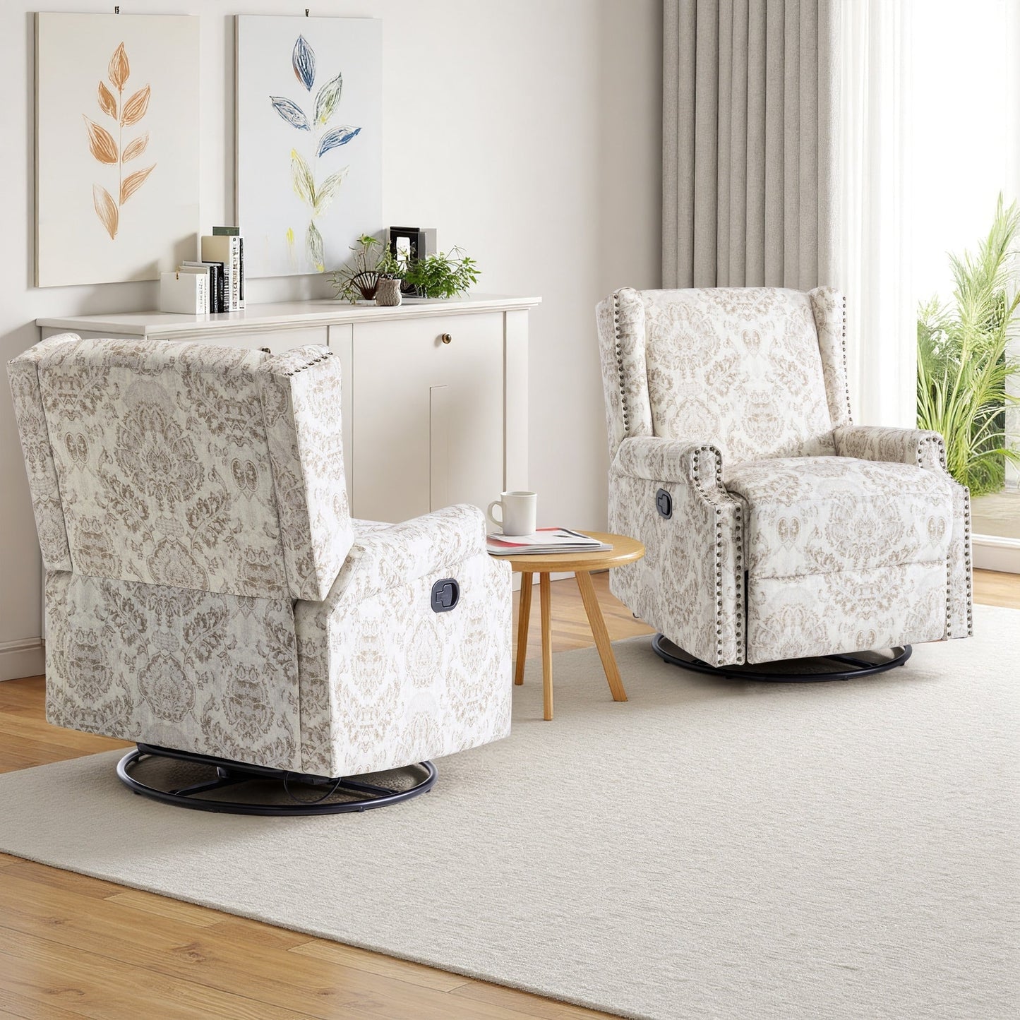 Lot de 2 chaises inclinables à bascule pivotantes à dossier manuel avec motif, 73,66 cm de largeur.