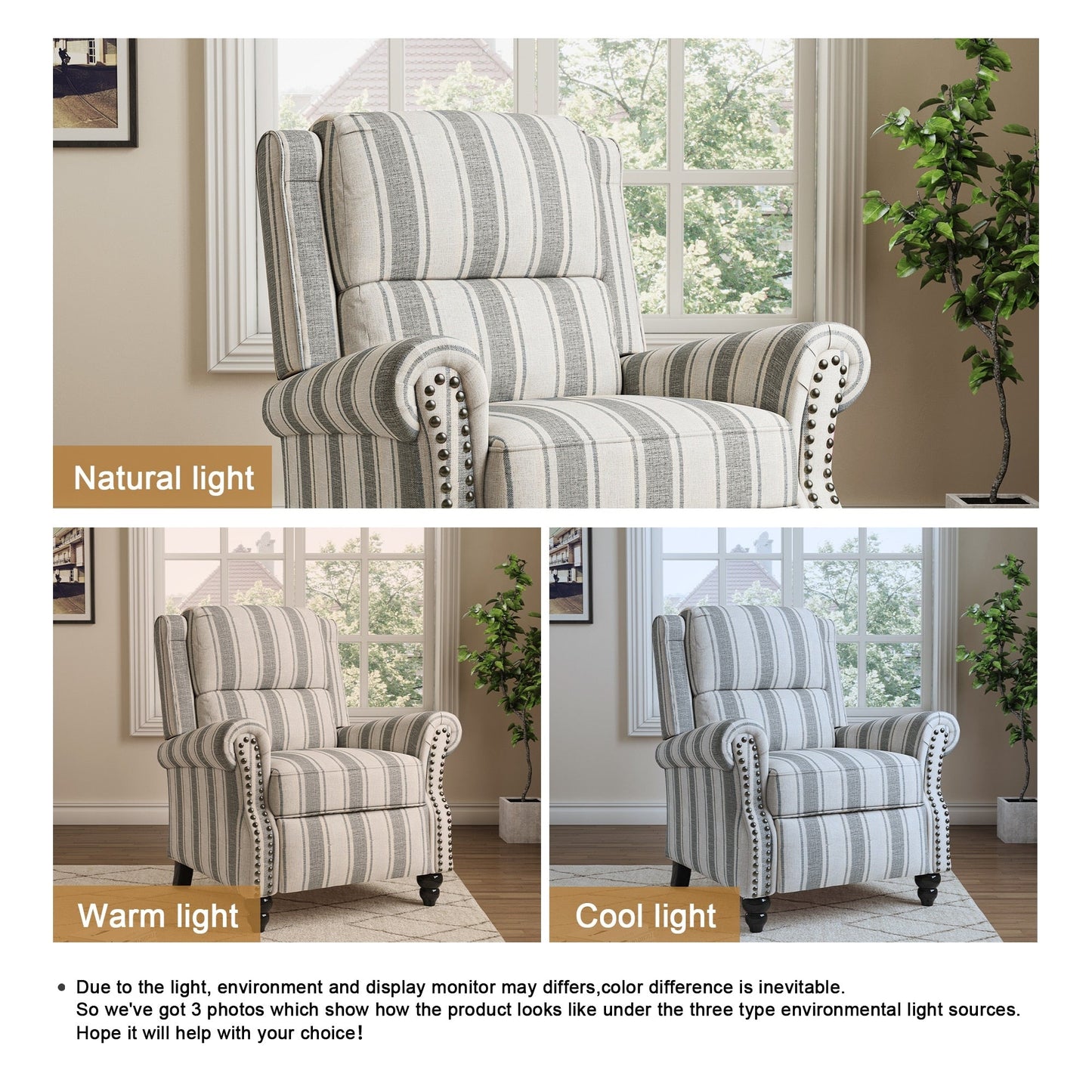 Fauteuils inclinables à commande manuelle avec garniture à clous cloutés