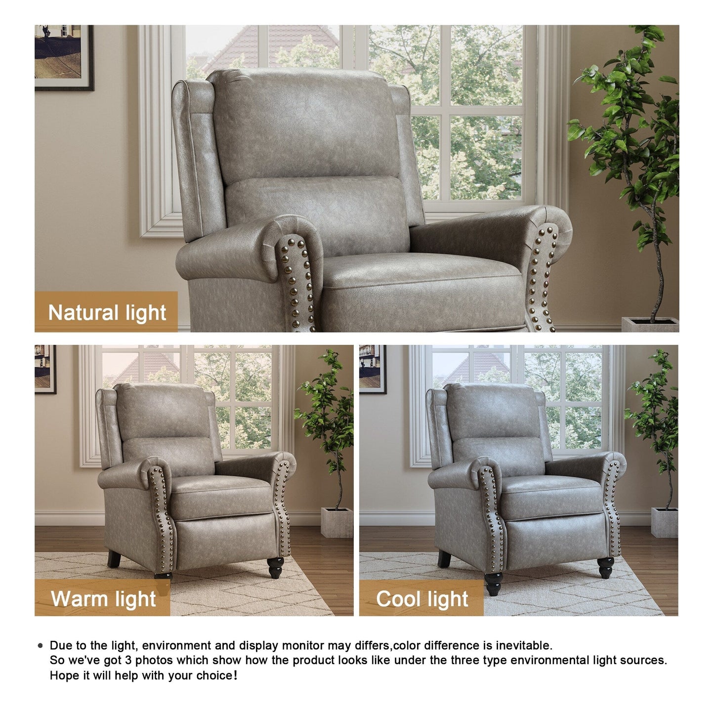 Fauteuils inclinables à commande manuelle avec garniture à clous cloutés