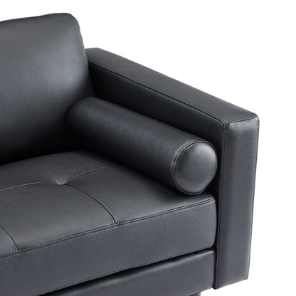Canapé moderne en cuir véritable avec pieds en bois et coussin supplémentaire.
