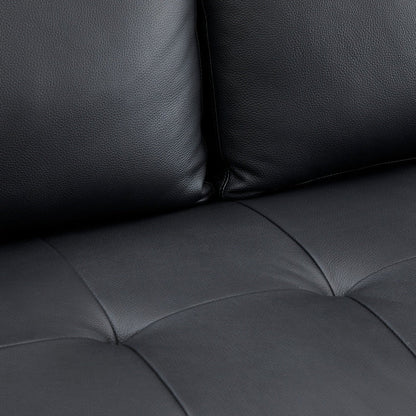 Canapé moderne en cuir véritable avec pieds en bois et coussin supplémentaire.