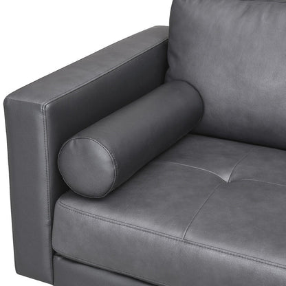 Canapé moderne en cuir véritable avec pieds en bois et coussin supplémentaire.