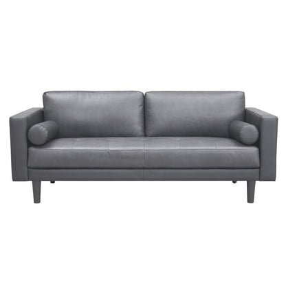 Canapé moderne en cuir véritable avec pieds en bois et coussin supplémentaire.