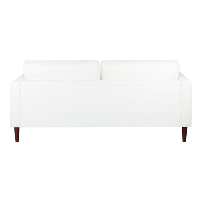 Canapé moderne en cuir véritable avec pieds en bois et coussin supplémentaire.