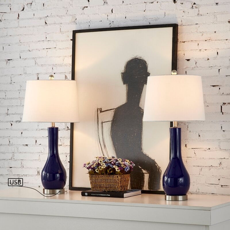 Ensemble de 2 lampes de table en céramique de 28,5 cm avec USB