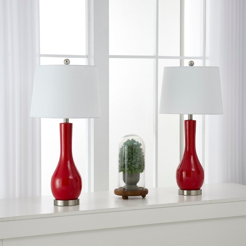 Ensemble de 2 lampes de table en céramique de 28,5 cm avec USB