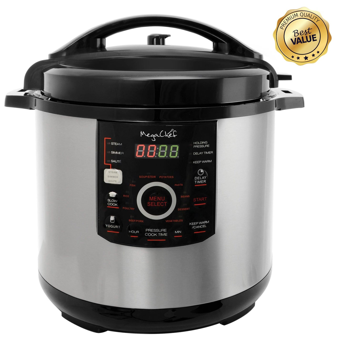 Casserole à pression numérique MegaChef et couvercle, capacité de 12 quarts
