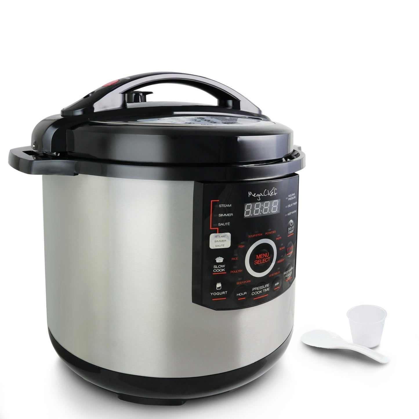 Casserole à pression numérique Megachef en acier de 12 quarts avec 15 programmes préprogrammés