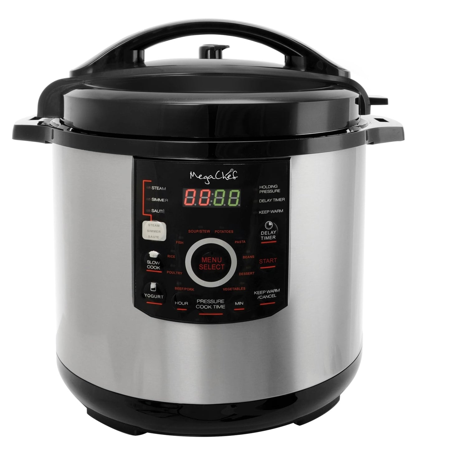 Casserole à pression numérique Megachef en acier de 12 quarts avec 15 programmes préprogrammés