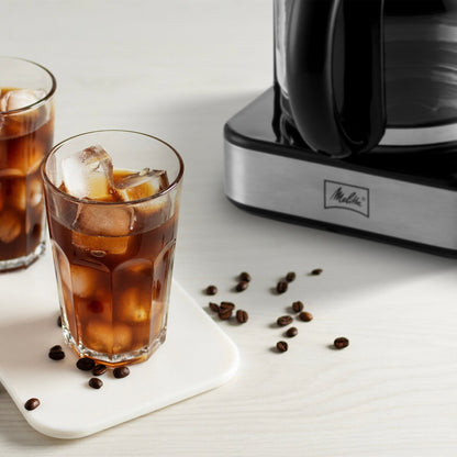 Machine à café goutte-à-goutte Melitta Aroma Tocco Plus, 12 tasses, pour café chaud et glacé, avec carafe en verre et écran tactile.