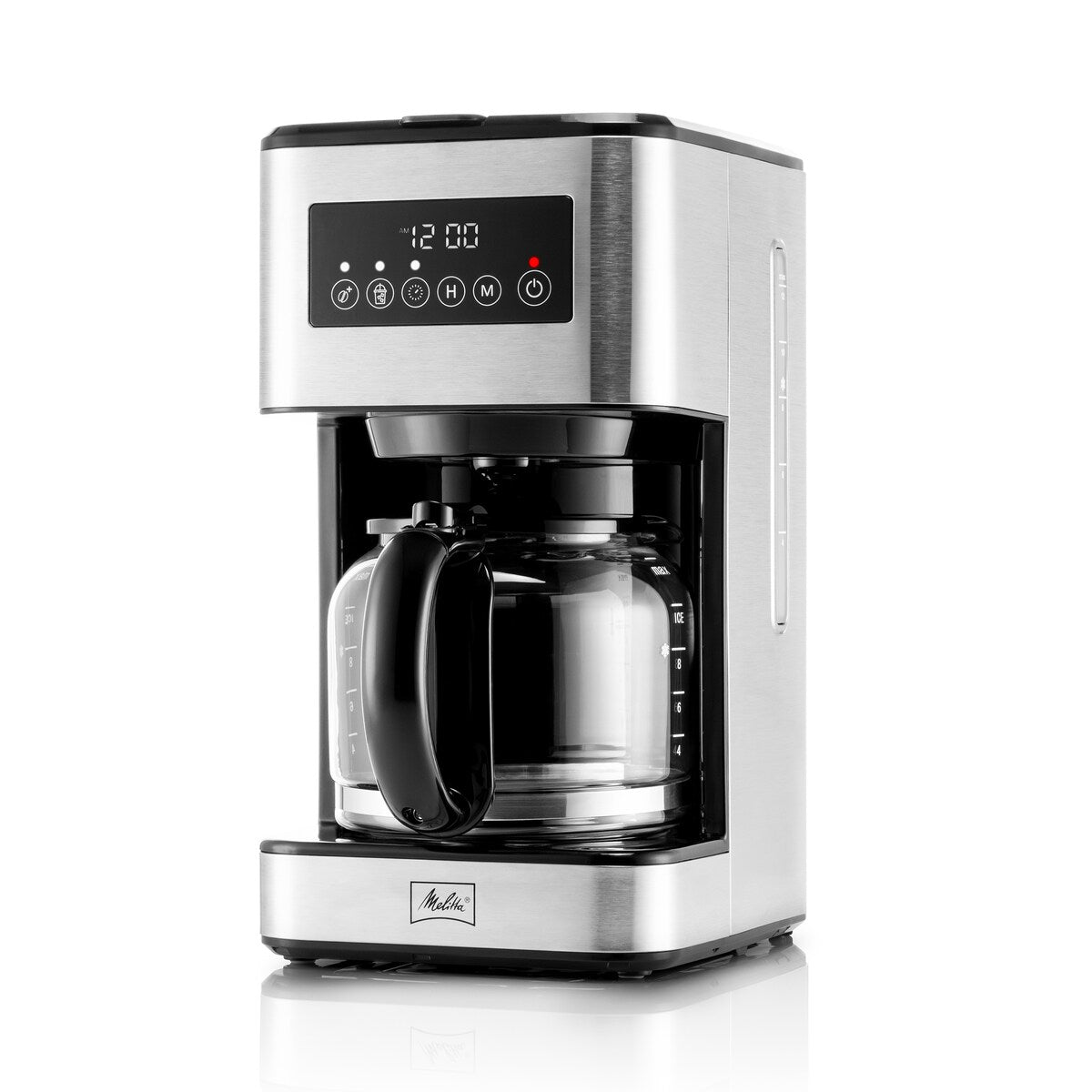Machine à café goutte-à-goutte Melitta Aroma Tocco Plus, 12 tasses, pour café chaud et glacé, avec carafe en verre et écran tactile.