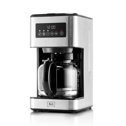 Machine à café goutte-à-goutte Melitta Aroma Tocco Plus, 12 tasses, pour café chaud et glacé, avec carafe en verre et écran tactile.