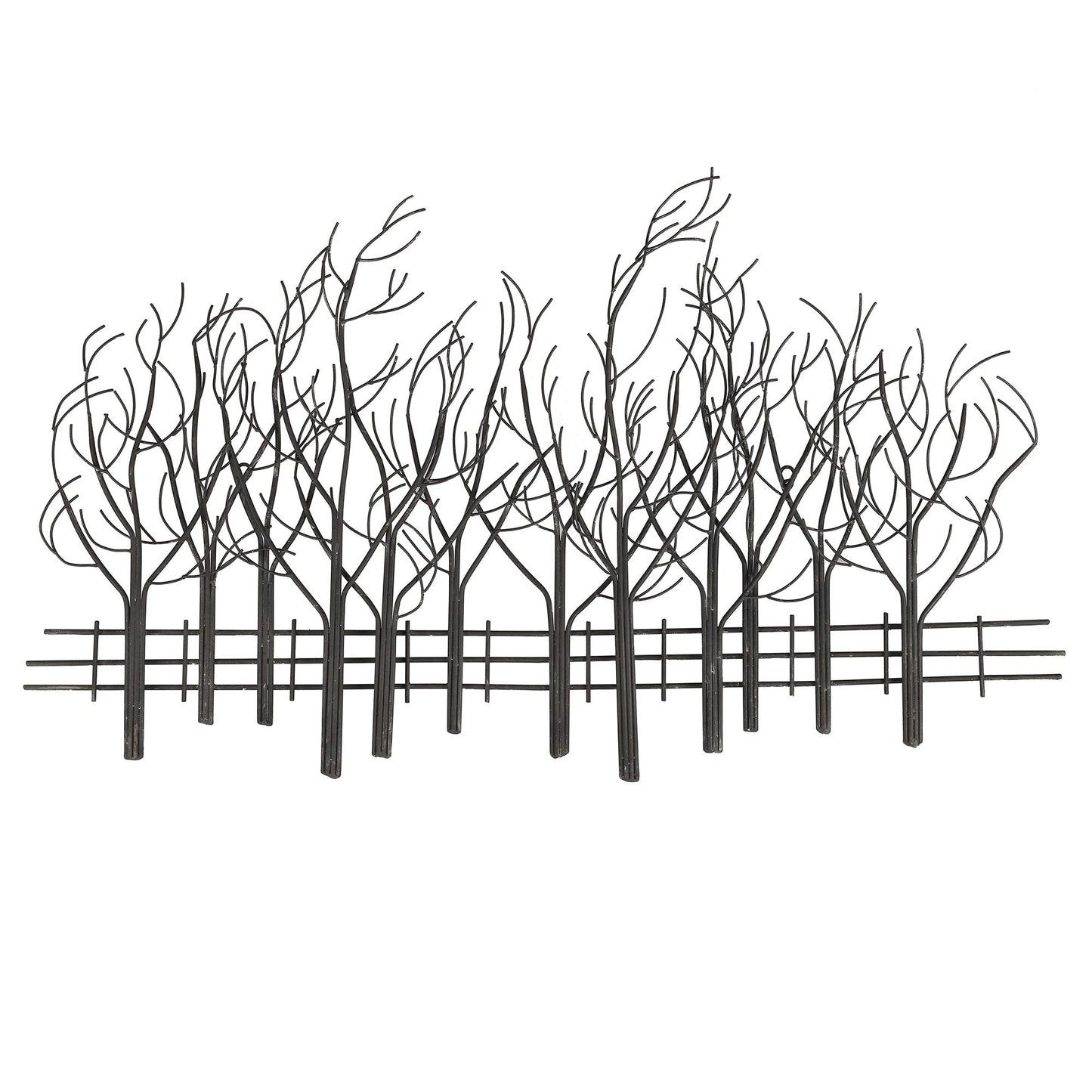 Décoration murale en métal noir représentant un champ d'arbres