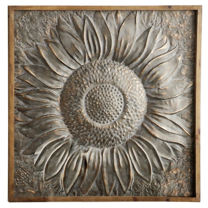 Décoration murale florale en métal représentant un tournesol avec détails en relief - Gris - Roche River Decor