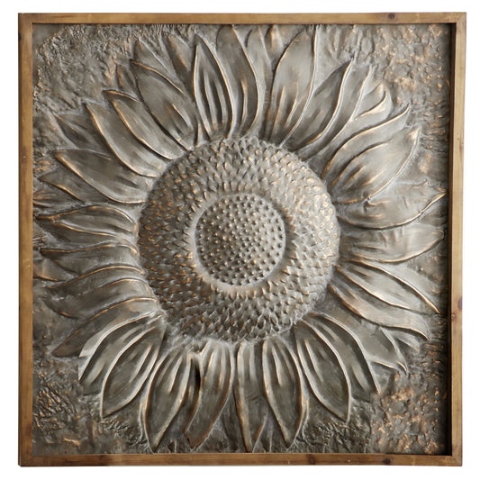 Décoration murale florale en métal représentant un tournesol avec détails en relief - Gris - Roche River Decor