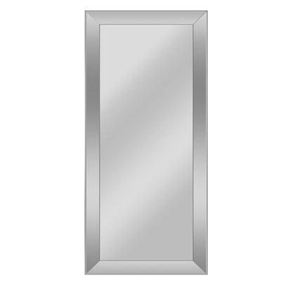 Grand miroir mural argenté à facettes, miroir réfléchissant, style métallique, pour toute la hauteur du mur.