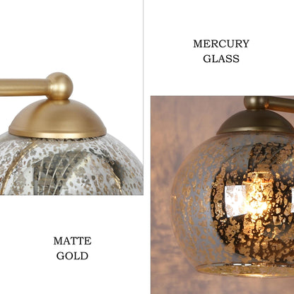 Applique murale de salle de bain à 3 lumières, style moderne du milieu du siècle, dorée, avec verre au mercure - 53 L x 18 l x 20 h (cm)