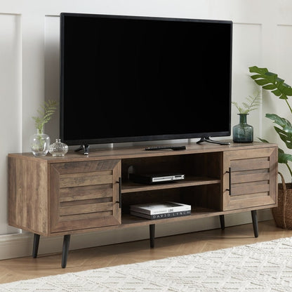 Meuble TV style Mid-Century Modern pour télévisions jusqu'à 70 pouces, meuble multimédia - 52 cm (H) x 150 cm (L) x 39 cm (P)