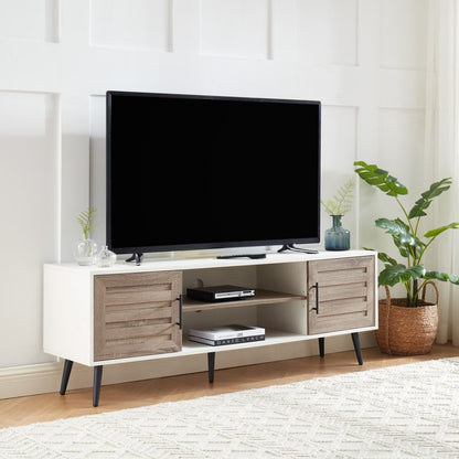 Meuble TV style Mid-Century Modern pour télévisions jusqu'à 70 pouces, meuble multimédia - 52 cm (H) x 150 cm (L) x 39 cm (P)