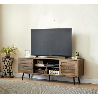 Meuble TV style Mid-Century Modern pour télévisions jusqu'à 70 pouces, meuble multimédia - 52 cm (H) x 150 cm (L) x 39 cm (P)