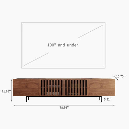 Meuble TV style Mid-Century Modern avec 4 portes et rangements, compatible avec les télévisions jusqu'à 100 pouces, meuble de salon multimédia.