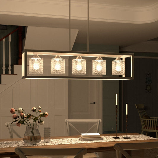 Luminaire rectangulaire en cristal à 5 lumières, style moderne du milieu du siècle, 37 pouces, pour salle à manger - 37 pouces