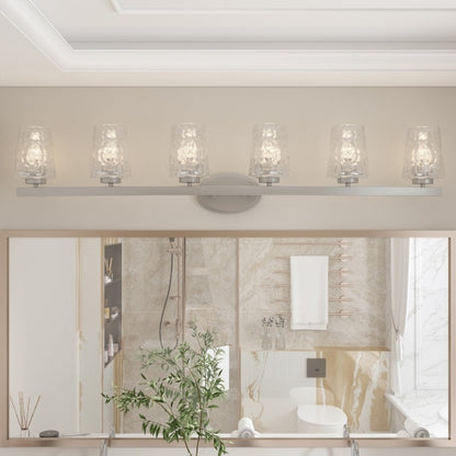 Applique murale de salle de bain à 6 lumières LED, style moderne du milieu du siècle, avec verre artistique et fonction de gradation - 51 pouces