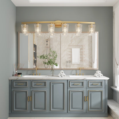 Applique murale de salle de bain à 6 lumières LED, style moderne du milieu du siècle, avec verre artistique et fonction de gradation - 51 pouces
