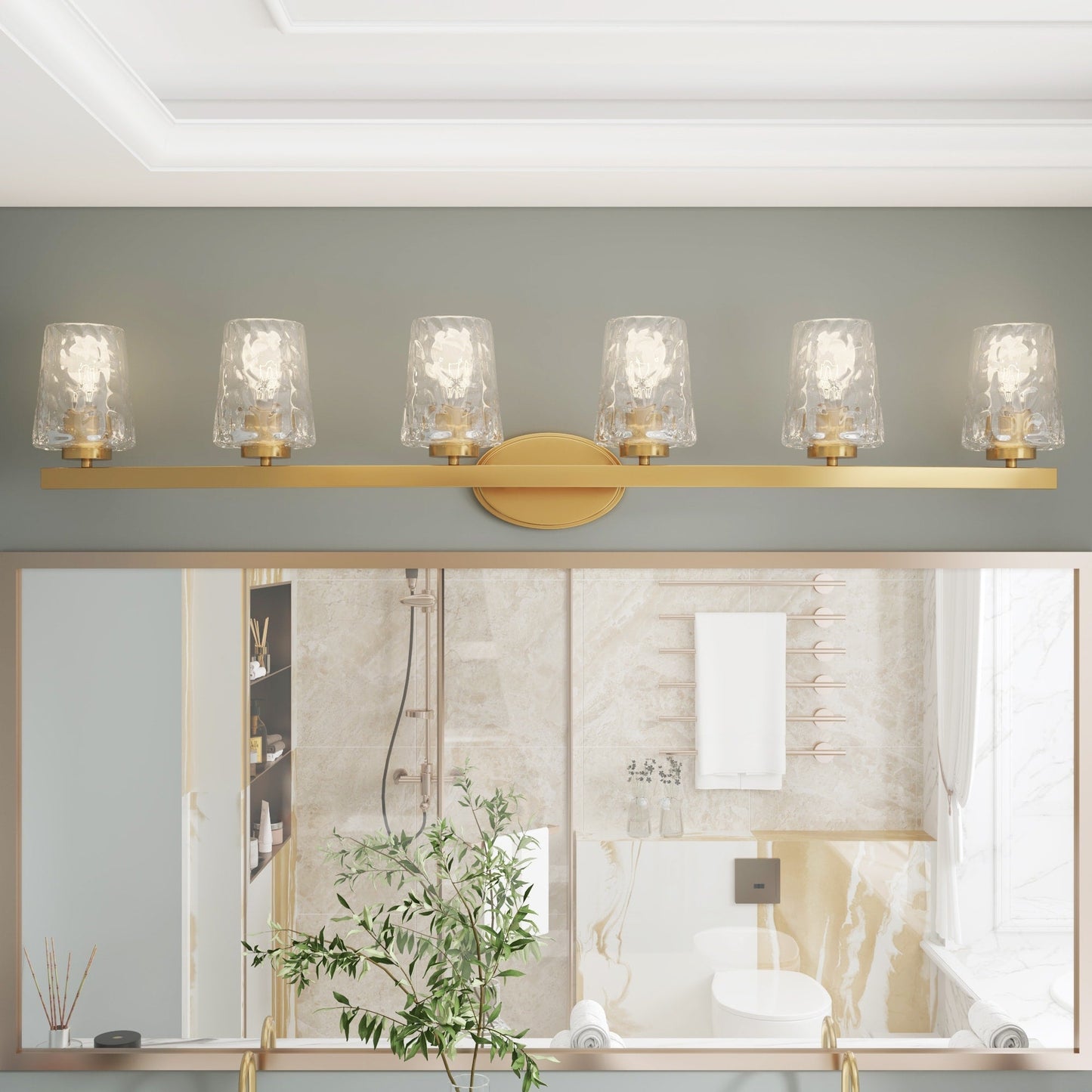 Applique murale de salle de bain à 6 lumières LED, style moderne du milieu du siècle, avec verre artistique et fonction de gradation - 51 pouces