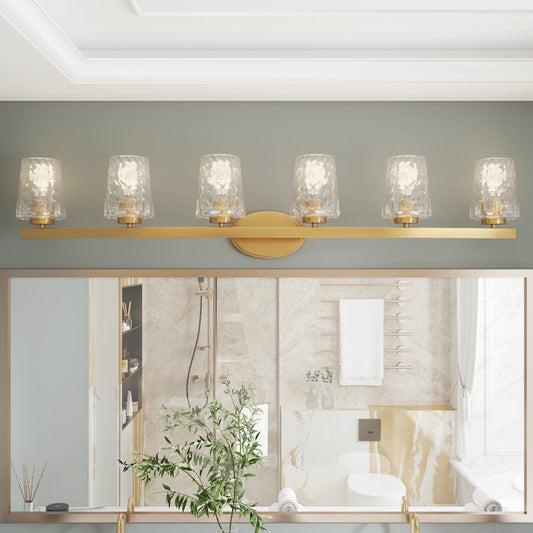 Applique murale de salle de bain à 6 lumières LED, style moderne du milieu du siècle, avec verre artistique et fonction de gradation - 51 pouces