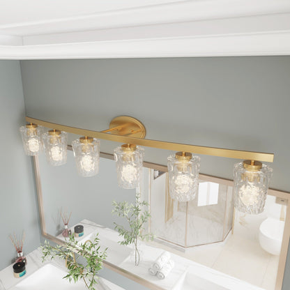 Applique murale de salle de bain à 6 lumières LED, style moderne du milieu du siècle, avec verre artistique et fonction de gradation - 51 pouces