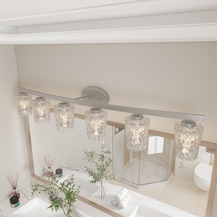 Applique murale de salle de bain à 6 lumières LED, style moderne du milieu du siècle, avec verre artistique et fonction de gradation - 51 pouces