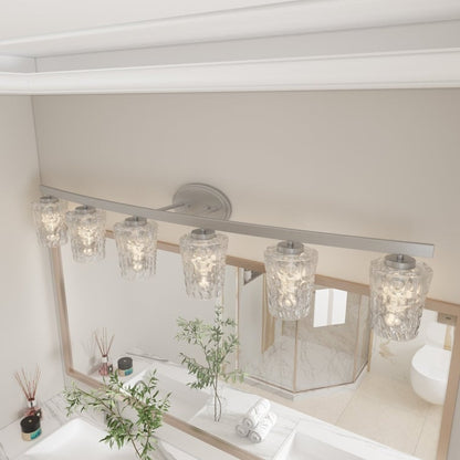 Applique murale de salle de bain à 6 lumières LED, style moderne du milieu du siècle, avec verre artistique et fonction de gradation - 51 pouces