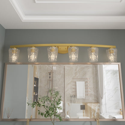 Applique murale de salle de bain à 6 lumières LED, style moderne du milieu du siècle, avec verre artistique et fonction de gradation - 51 pouces