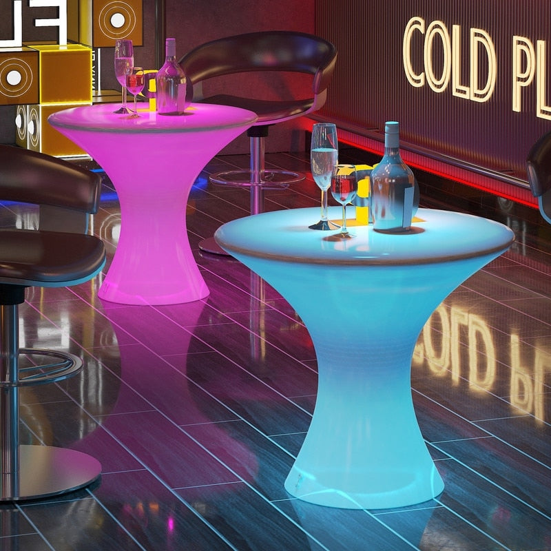 Mixoy Table de cocktail LED à couleurs changeantes, table à vin lumineuse rechargeable sans fil, table de bar pour ambiance maison, patio, piscine.
