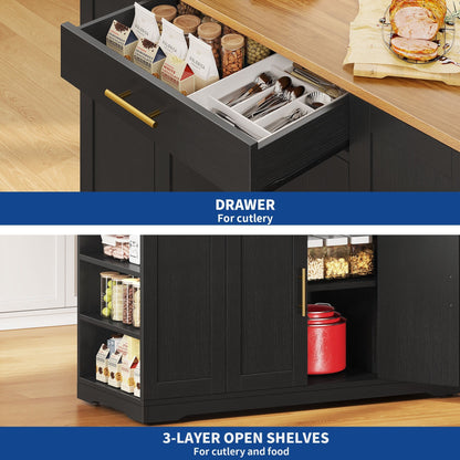 Moasis Meuble de rangement roulant pour îlot de cuisine de 53 pouces, chariot de cuisine mobile portable