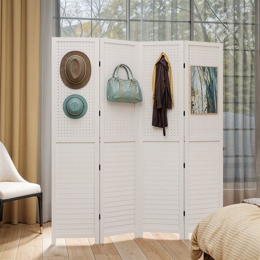 Paravent de séparation de pièce en bois Moasis 67 blanc à 4 panneaux