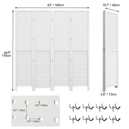 Paravent de séparation de pièce en bois Moasis 67 blanc à 4 panneaux