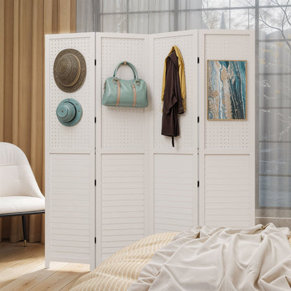 Paravent de séparation de pièce en bois Moasis 67 blanc à 4 panneaux