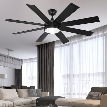 Ventilateur de plafond Moasis noir mat de 60 pouces avec 8 pales, éclairage LED et télécommande - 60