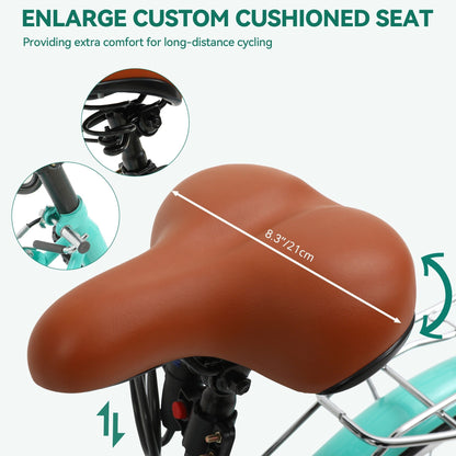 Moasis24/26 Vélo de ville à 7 vitesses, vélo de croisière à pas réglable, vélo de trajet domicile-travail.