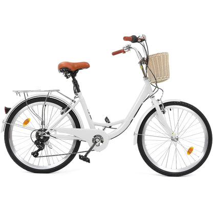 Moasis24/26 Vélo de ville à 7 vitesses, vélo de croisière à pas réglable, vélo de trajet domicile-travail.