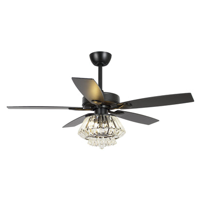 Ventilateur de plafond avec lustre en cristal chromé moderne de 52 pouces avec télécommande