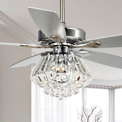 Ventilateur de plafond avec lustre en cristal chromé moderne de 52 pouces avec télécommande